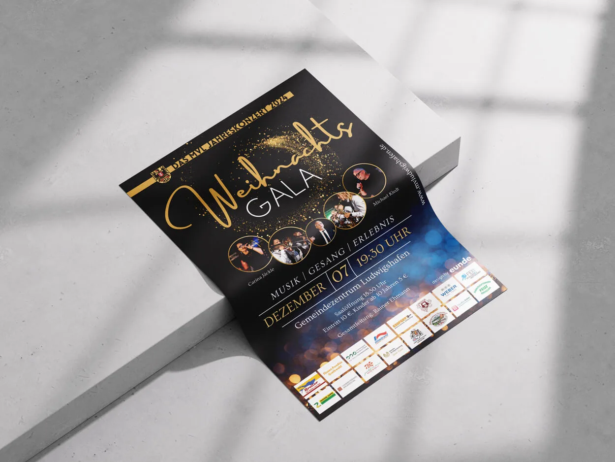 Plakat der Weihnachtsgala 2024 des Musikverein Ludwigshafen als Mockup